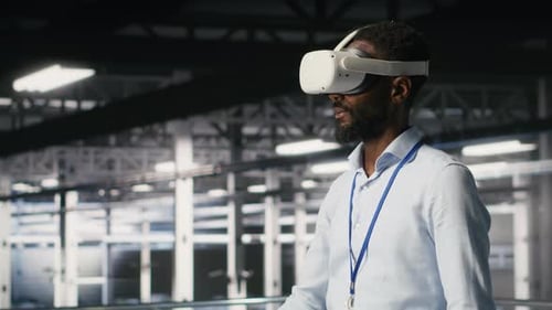 Data Center Admin Using VR Headset to Monitor Neural Network AI Systems