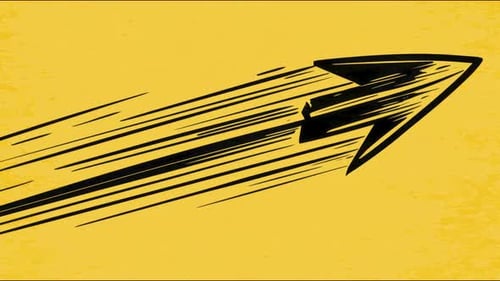 Black comic arrow streaking across yellow textured background seamless loop hand drawn digital anima