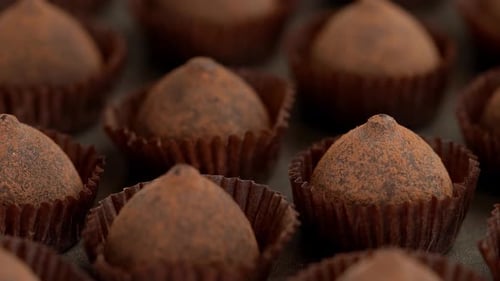 Camera Movement on Truffle Chocolate Candies Food Dessert Background Close Up