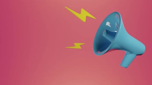 3D Megaphone Announcement with Dynamic Lightning Bolts