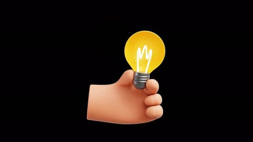 Animated 3D Hand Holding Flickering Lightbulb Idea Concept