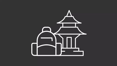 Animated Travel Icon with Backpack and Temple