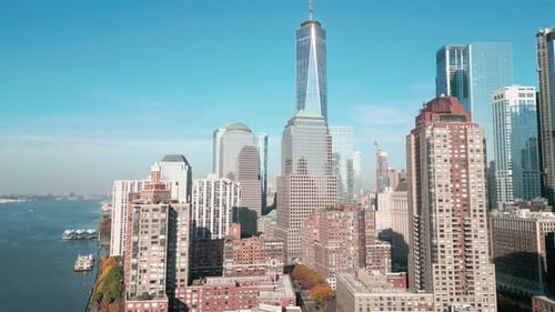 New York City World Trade Center Manhattan From Hudson River American Urban Landscape NYC Cityscape