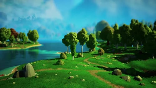 Cartoon Landscape with Hills and Forest