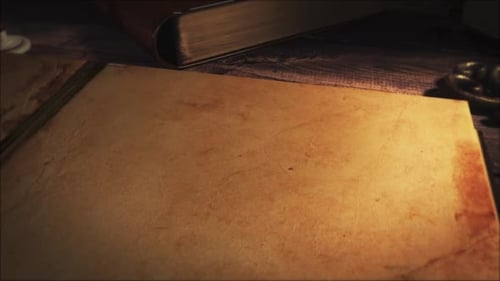 Vintage Book Page Reveal with Quill and Key