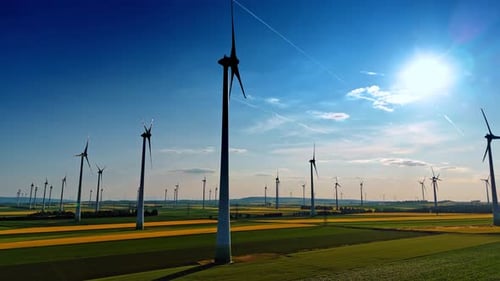 Aerial View of Wind Turbines on a Sunny Day