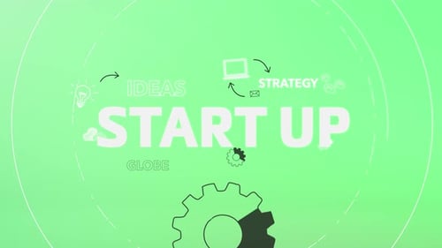 Animated Startup Business Concept Title with Flat Design Icons