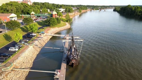 Aerial view of the Pinta, docked on the Cumberland River