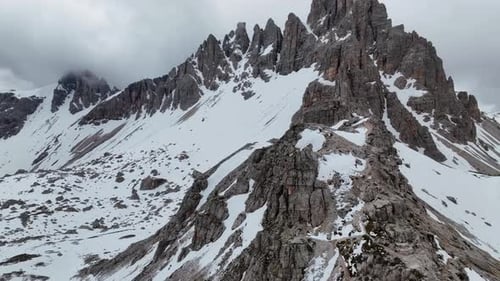 Aerial view Cadini di Misurina mountain group in Dolomites, Italy, part of Tre Cime di Levaredo nati