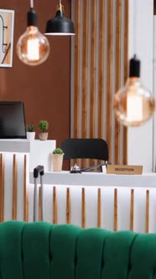 Vertical Video Empty Luxurious Hotel Reception Ready to Greet Guests