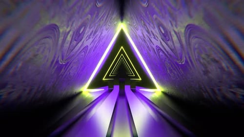 Purple And Light Green Triangular Alien Neon Corridor Background Vj Loop I 4K