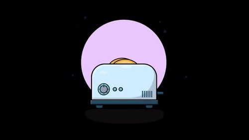 Flat Design Toaster Popping Up Bread Animation