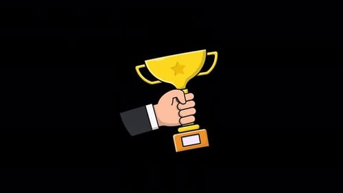Animated Hand Holding Trophy. Successful Business or Winner Concept Video - Transparent