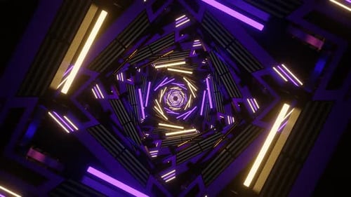 Purple And Yellow Sci Fi Neon Glow Square Spiral Background Vj Loop In 4K