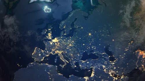 Realistic Earth Orbit and Zoom Glowing Borders Iceland