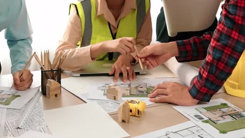 Professional engineer working on architectural project at studio. Delineation.