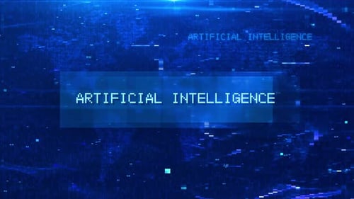 Artificial intelligence Digital Text Animation over Futuristic World Map and HUD Effects