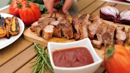 Sliced Cooked Pork with Vegetables and Red Sauce