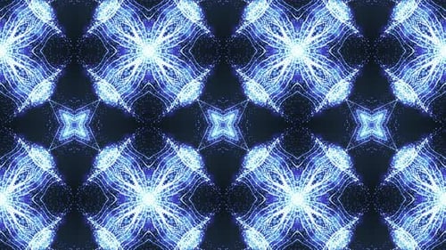 Abstract Blue Glowing Particle Kaleidoscope Seamless Loop Background