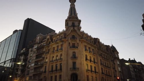Dusk at buenos aires city sunset skyline with el molino traditional architecture