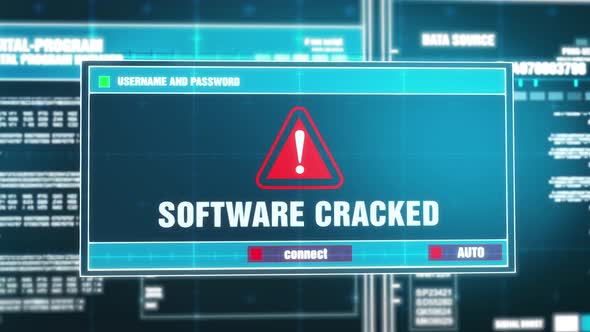 Futuristic Digital Login Interface with Software Cracked Warning ...
