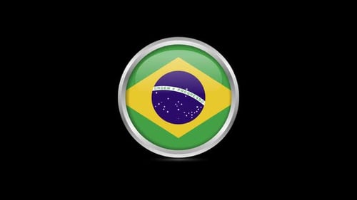 Glossy Brazilian Flag Button Element Animation