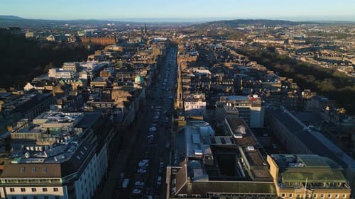 Aerial view of Edinburgh city at sunset, Scotland, United Kingdom.