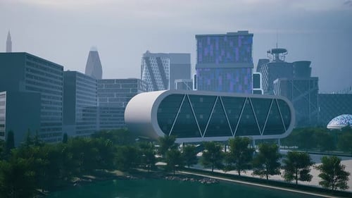 Futuristic Cityscape with Modern Architecture and Green Spaces