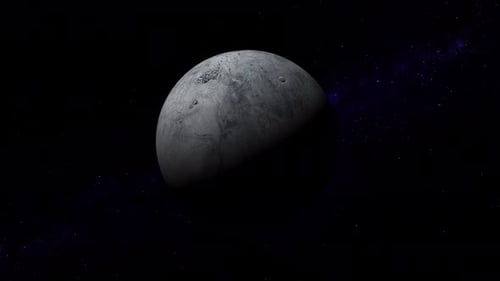 Fictional ERIS planet Rotates on space or galaxy and stars milky way, Animation of planet ERIS. 1971