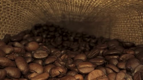 Close Up of Coffee Beans Inside a Burlap Sack