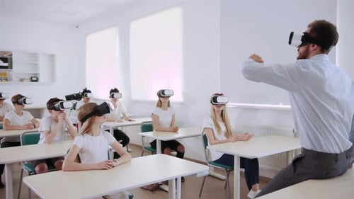 Classroom with Students and Teacher Using VR Headsets