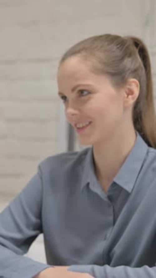 Close up of Woman Talking with Business People, vertical video