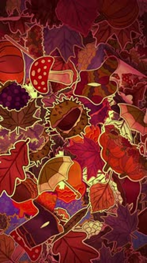 Colorful Autumn Leaves and Forest Elements Growing Background