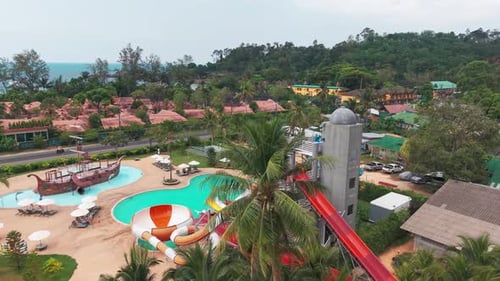 Water Park with High Slides and a Swimming Pool