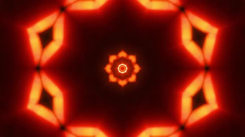 Seamless Looping Red Orange Glowing Star Kaleidoscope Tunnel