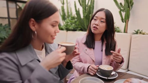 Diverse Friends Enjoying Coffee and Conversation at Cafe