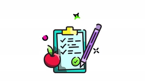 Animated Doodle Checklist with Apple and Pencil Illustration