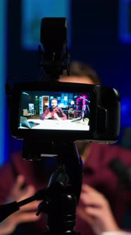 Vertical Video Content Creator Hosting Online Show Shooting Vlog Using Professional Gear