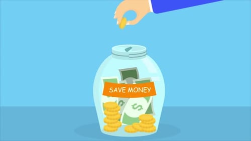 Flat Design Animation of Hand Saving Money in a Jar