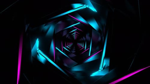 Cyan And Pink Moving Neon Dark Tunnel Background Vj Loop In 4K