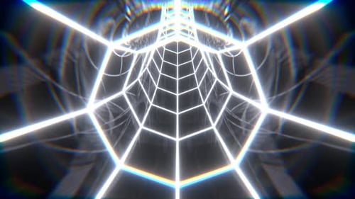 White Neon Octagonal Torus Tunnel Background VJ Loop l 4K