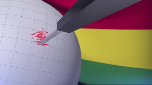 Bolivia Flag with Earthquake Warning Shockwave Seismograph Line Animation