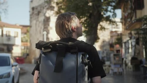 Happy Tourist Man in Barcelona Spain Vacation Exploring Interesting Places to Travel Student