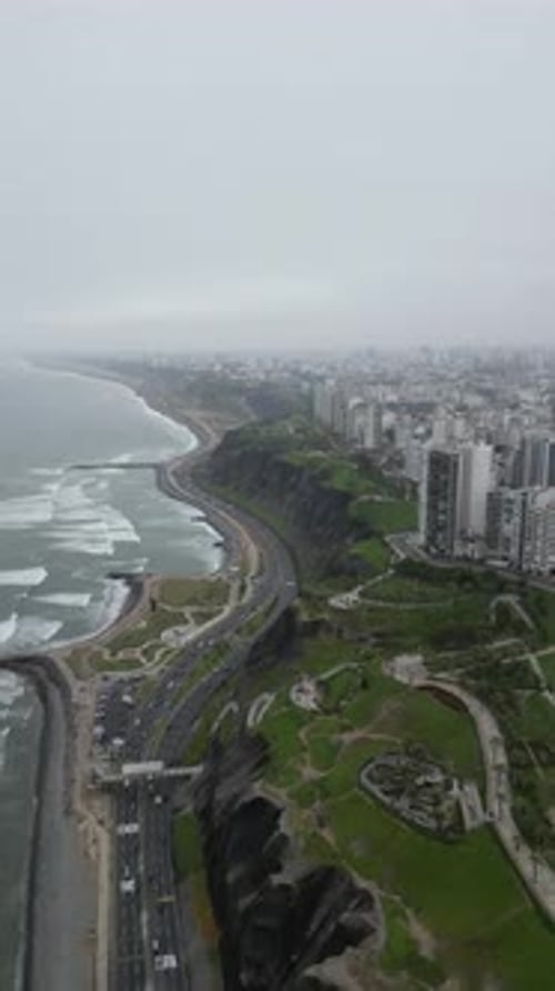 Aerial view of costa verde shore in Lima, Peru