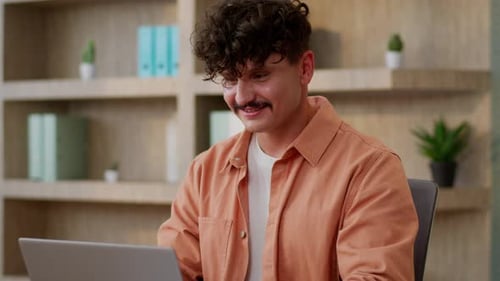 Office Computer Work Business Man Caucasian Guy Happy Businessman Entrepreneur Male Employer Manager