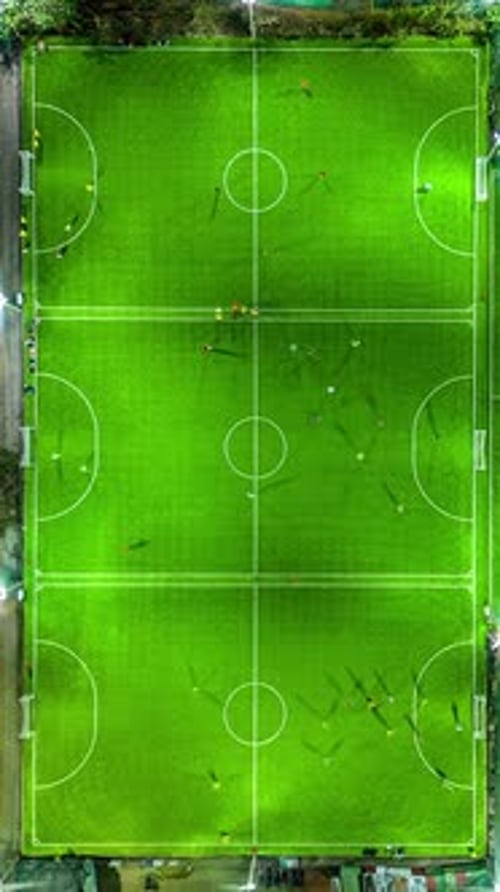Aerial View of Sports Fields with People Playing