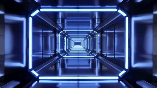 Futuristic Blue Neon SciFi Corridor Motion Graphics