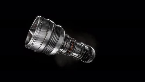 3D Model Detailed Of Generated Engineering Turbine. Aircraft Engine Animation
