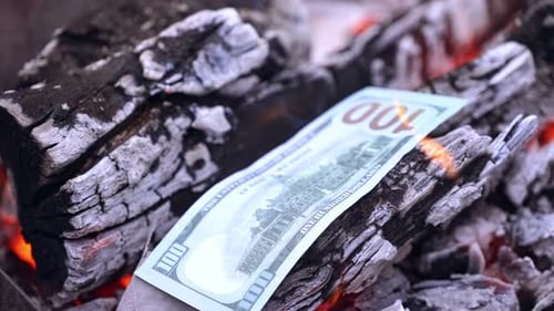 Burning One Hundred Dollar Bill on Hot Coals
