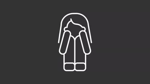 Person hides in fear white line animation